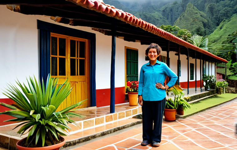 A professional female traveler, fully clothed in modest, comfortable long-sleeved travel attire and sturdy trousers, standing outside a charming, traditional Honduran guesthouse (posada) in the authentic, mountainous interior of Honduras. The guesthouse features local architectural details, a red tile roof, and potted plants, conveying a sense of peaceful authenticity and affordability. Natural daylight, professional travel photography, perfect anatomy, correct proportions, natural pose, well-formed hands, proper finger count, natural body proportions, safe for work, appropriate content, fully clothed, modest clothing, family-friendly.